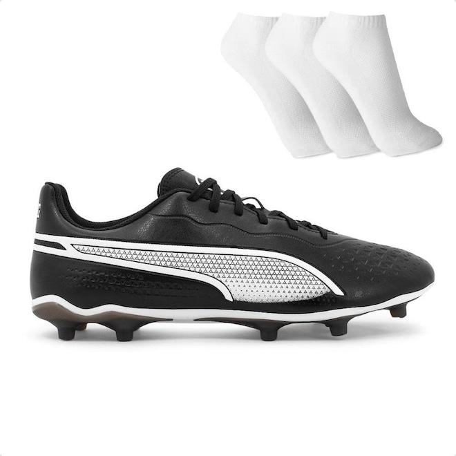 Chuteira de Campo Puma King Match FG/AG + 3 Pares de Meias - Masculina - Foto 1