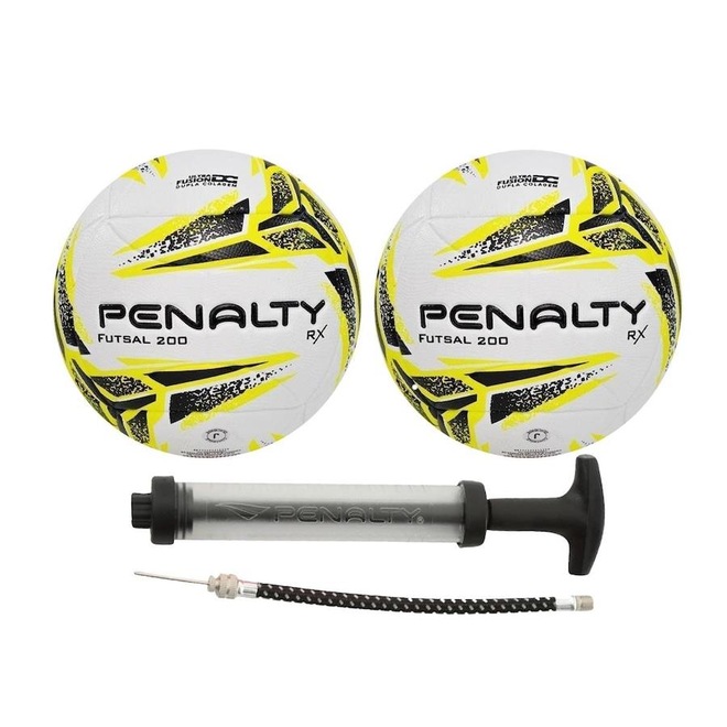 Kit Bolas de Futsal Penalty Rx 200 Xxiii 2023 - 2 Unidades + 1 Bomba de Ar Penalty Sac Dupla Ação - Foto 1
