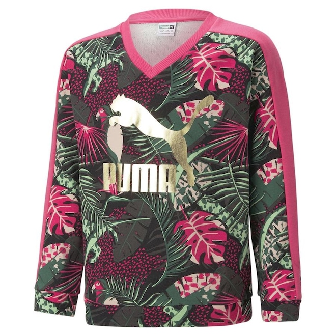 Blusão de Moletom Puma T7 Vacay Queen Printed V-Neck Terry - Infantil - Foto 1