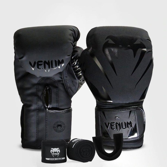 Kit Boxe Muay Thai Venum Luvas + 2m Bandagem + Bucal New Impact Evo - Foto 1