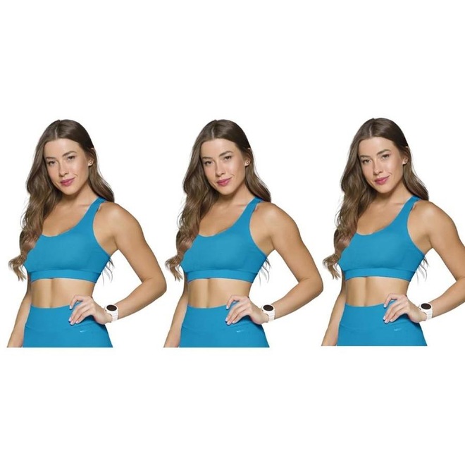 Kit Tops Fitness Selene Canelado sem Costura - Feminino - 3 unidades - Foto 1