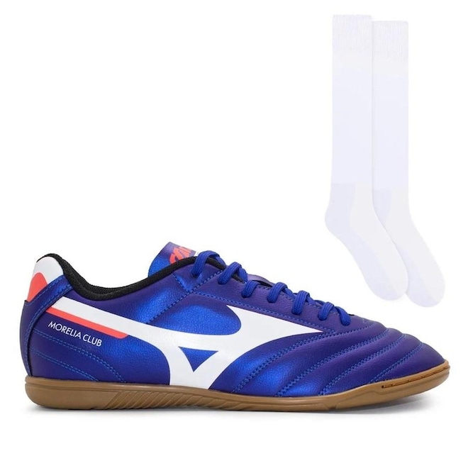 Chuteira Futsal Mizuno Morelia Club In + Meião Color Sports - Adulto - Foto 1