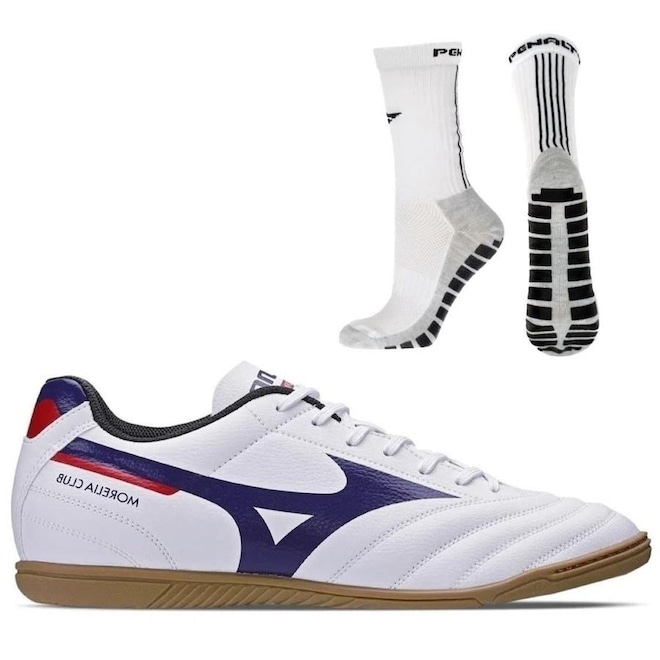 Chuteira Futsal Mizuno Morelia Club + Meia Antiderrapante - Adulto - Foto 1