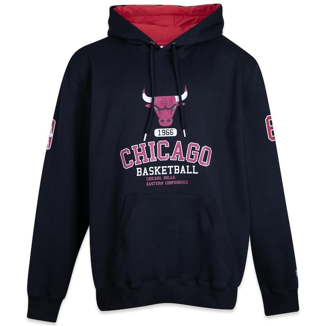 Blusão De Moletom New Era Com Capuz Plus Size Canguru Fechado Chicago Bulls - Masculino - Foto 1