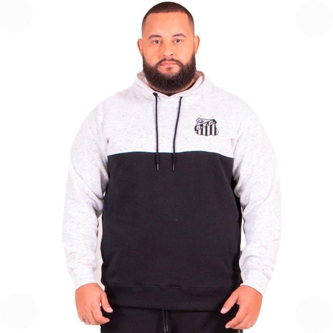 Blusão de Moletom Canguru Fechado Santos Oficial com Capuz Plus Size Surf Center Masculino - Foto 1