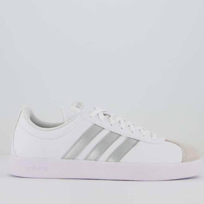 Tênis Adidas Vl Court Base Feminino Branco E Prata - Foto 1