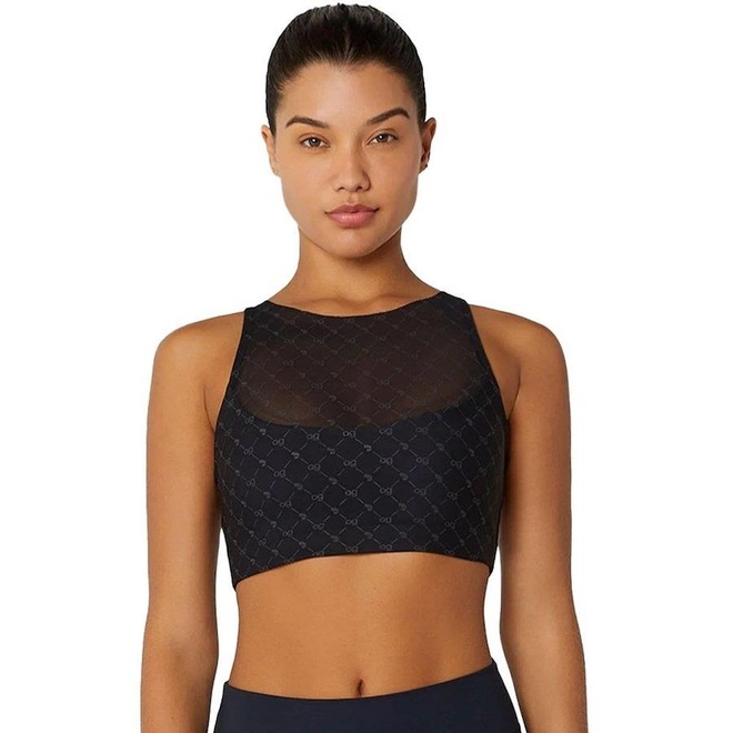 Top Fitness Alto Giro Sobreposição Tule - Feminino - Foto 1