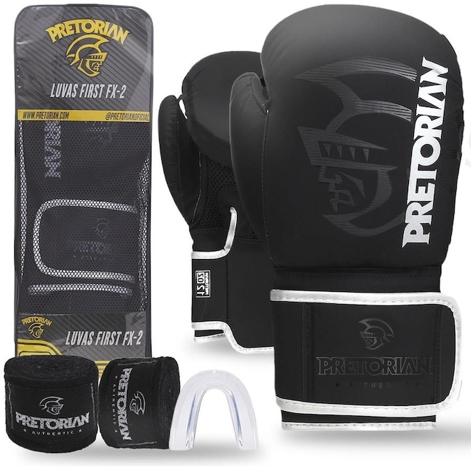 Kit Luvas de Boxe e Muay Thai Pretorian Fx2 + Bandagem + Bucal - Foto 1