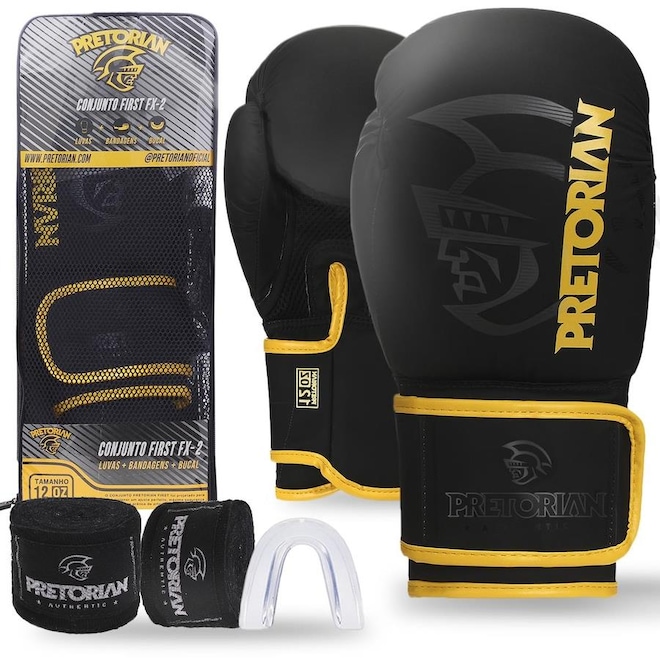 Kit Luvas de Boxe e Muay Thai Pretorian Fx2 + Bandagem + Bucal - Foto 1