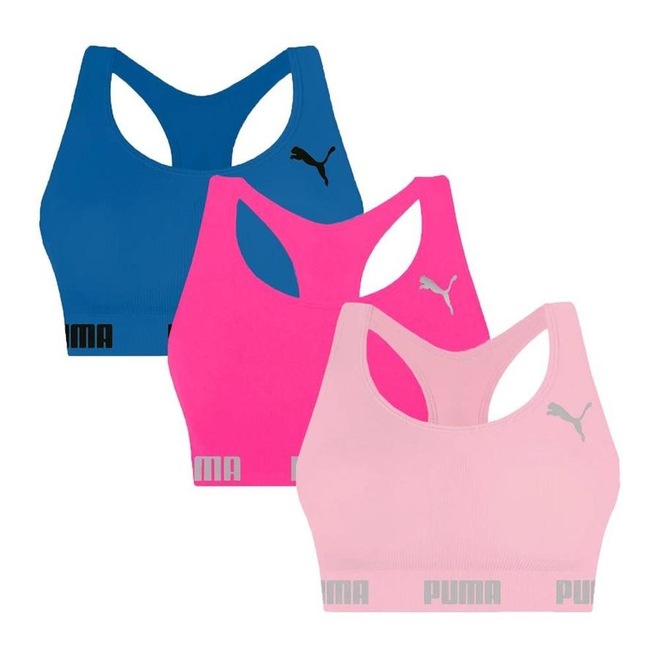 Kit Top Fitness Puma Nadador sem Costura - 3 Unidades - Feminino - Foto 1