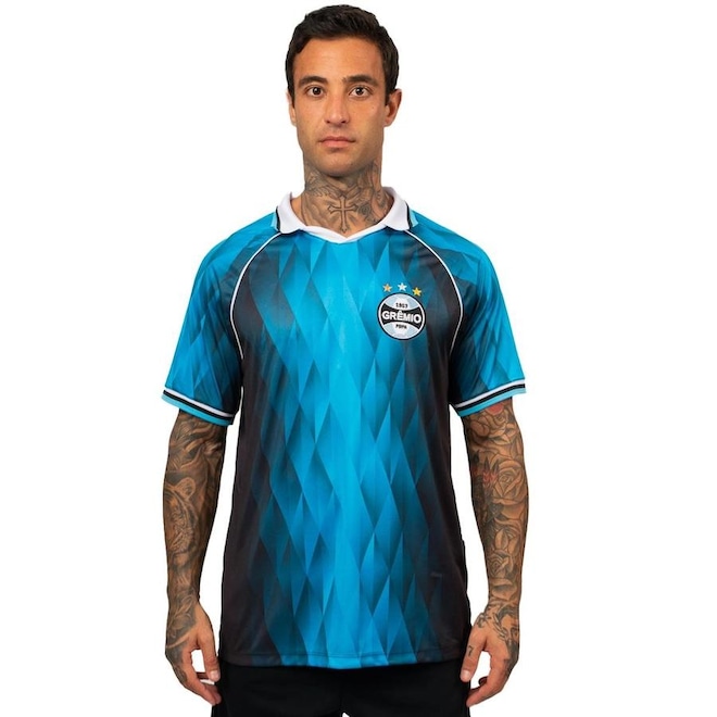 Camiseta Gola V Grêmio Oficial Esportiva Sublimada Surf Center - Masculina - Foto 1