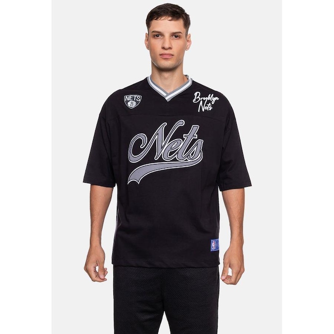 Camiseta Nba Oversized Old Logo Brooklyn Nets - Masculina - Foto 1
