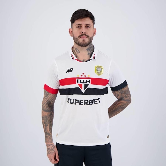 Camisa do São Paulo I 2024 com Patrocínio Patch Campeão Copa do Brasil 2023 New Balance - Masculina - Foto 1