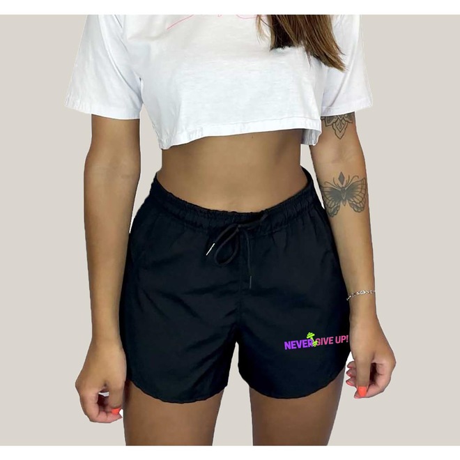 Shorts Feminino Academia Elastano WSS Gym Never Give Up - Foto 1