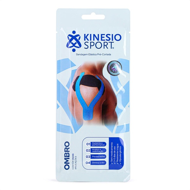 Bandagem Elastica Adesiva Kinesiosport Pré-Cortada Ombro 25Cm e 15Cm - Unissex - Foto 1