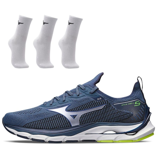 Tênis Mizuno Wave Mirai + 3 Pares de Meia Cano Médio - Masculino - Foto 1