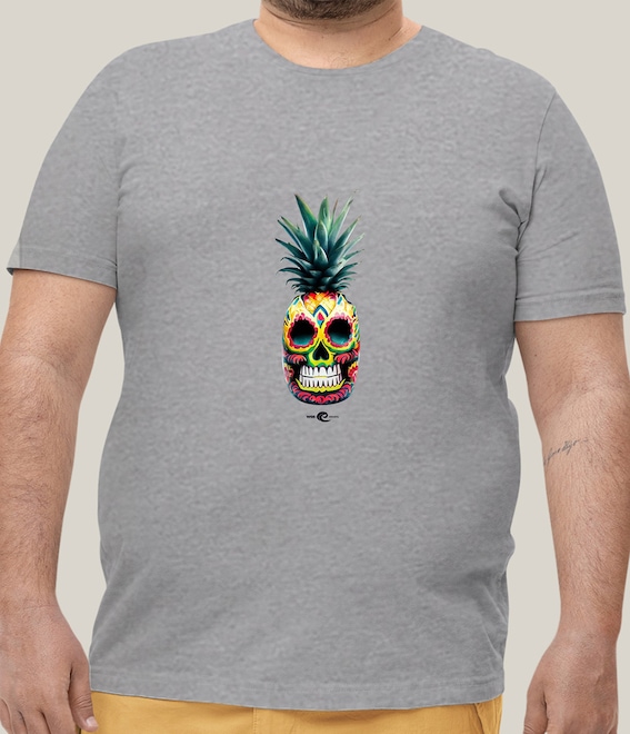 Camiseta Plus Size Masculina Cinza Mescla Algodão WSS Mexican Skullpine - Foto 1