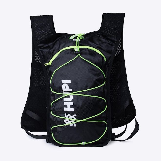 Colete de Hidratação HUPI Running Preto/Amarelo com 2 Garrafas 350ML Verde - Foto 1