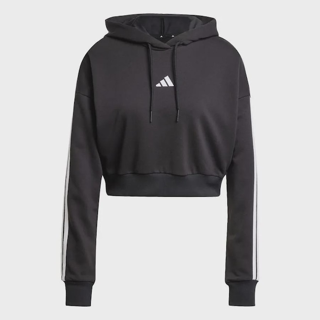 Blusão de Moletom Capuz adidas Essentials French Terry Crop 3 Listras - Feminino - Foto 1