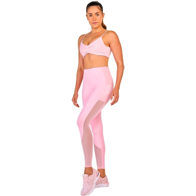 Calça Legging Alto Giro Recorte Tule - Feminina - Foto 1