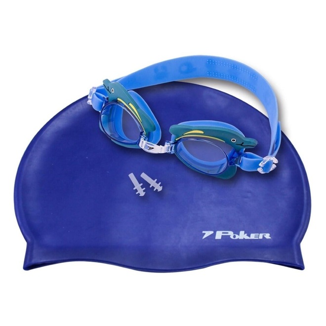Kit Natação Óculos + Touca + Protetor de Ouvido Poker Cartoons - Infantil - Foto 1