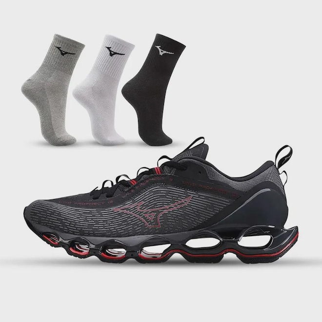 TÊNIS MIZUNO WAVE PROPHECY 13 + 3 PARES DE MEIA CANO MÉDIO MIZUNO - MASCULINO - Foto 1