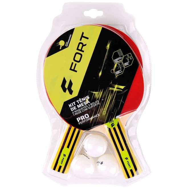 Kit de Tênis de Mesa Fort Pro 2 Raquetes 3 Bolas 1 Rede com Suporte - Foto 1