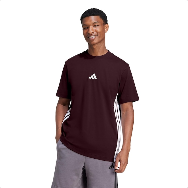 Camiseta Malha Simples Essentials Três Listras - adidas - Homem - Foto 1