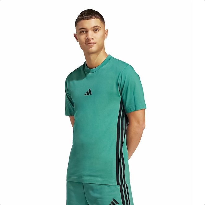 Camiseta Malha Simples Essentials Três Listras - adidas - Homem - Foto 1