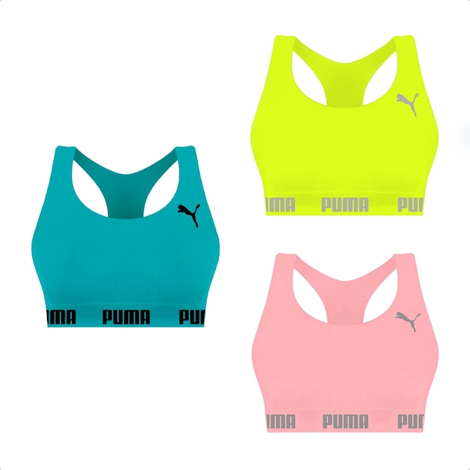 Kit Feminino Top Puma Nadador sem Costura - 3 Unidades - Foto 1