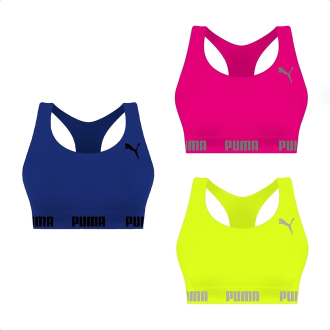 Kit Feminino Top Puma Nadador sem Costura - 3 Unidades - Foto 1