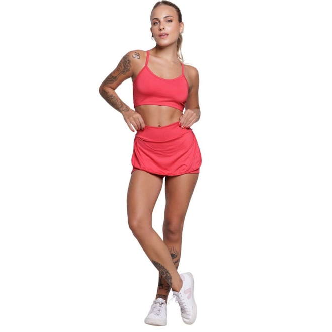 Conjunto Top Alça Fina e Short Saia Vekyo Feminino - Foto 1