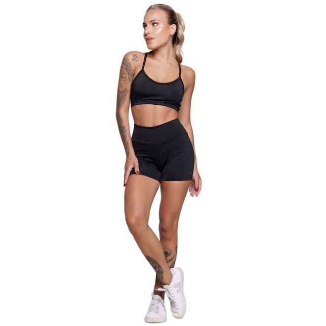 Conjunto Top Alça Fina sem Bojo e Short Suplex Vekyo Feminino - Foto 1
