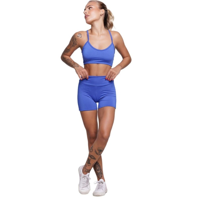Conjunto Top Alça Fina sem Bojo e Short Suplex Vekyo Feminino - Foto 1