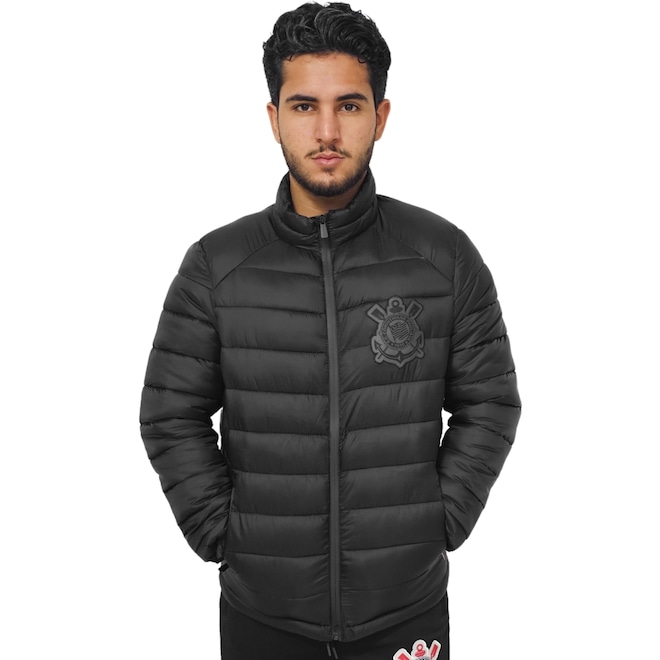Jaqueta Puffer do Corinthians All Black Masculina - Foto 1