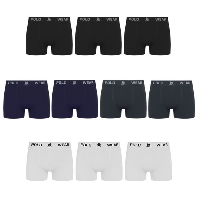 Kit 10 Cuecas Boxer Polo Wear Masculina - Foto 1