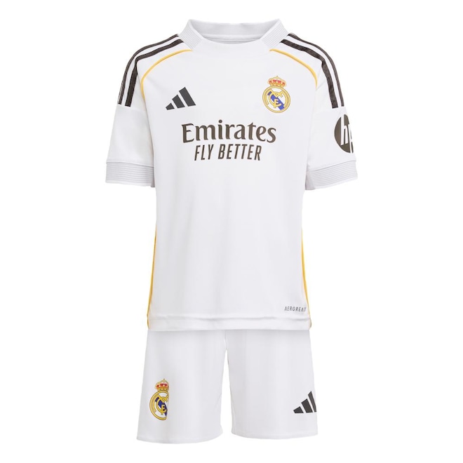 Kit Uniforme de Futebol Infantil do Real Madrid I 25/26 Adidas - Foto 1