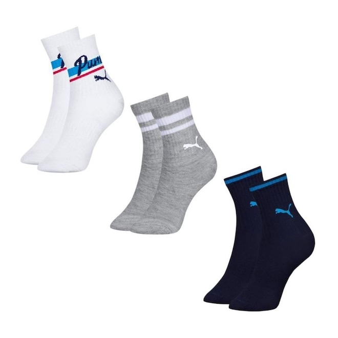 Meia Cano Longo Puma - 3 Pares - Infantil - Foto 1