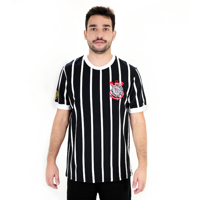 Camiseta Masculina Coimbra Corinthians Retrô Listrado - Foto 1