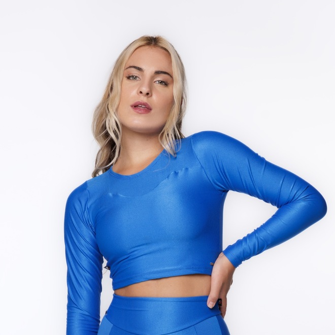 Cropped Manga Longa Justo Poliamida Laminado Bojo com Feminino - Foto 1