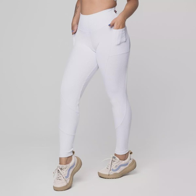 Calça Legging Fitness Textura Canelado Bolso Poliamida Feminina - Foto 1
