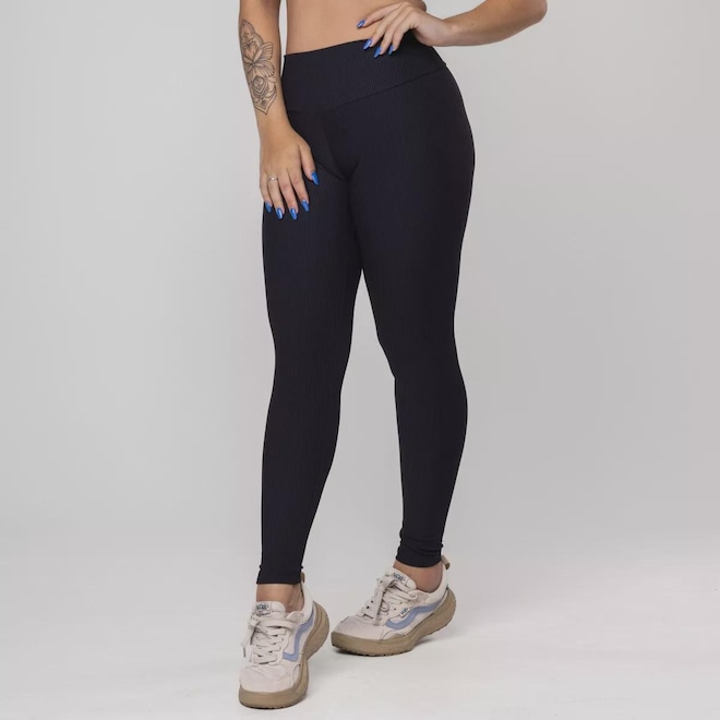 Calça Legging Fitness Textura Canelado Poliamida Feminina - Foto 1