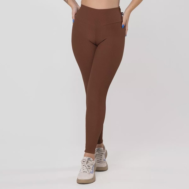Calça Legging Fitness Textura Canelado Poliamida Feminina - Foto 1