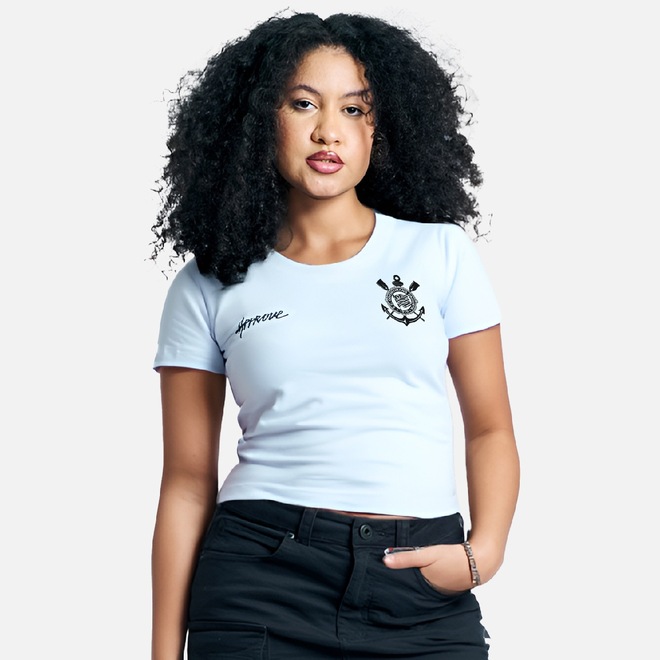 Camisa do Corinthians Baby Look Cropped Approve Feminina - Foto 1