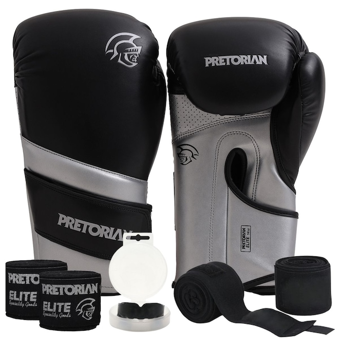 Kit Luva Boxe Muay Thai Elite Pretorian + 2 Par Bandagem + Bucal - Foto 1