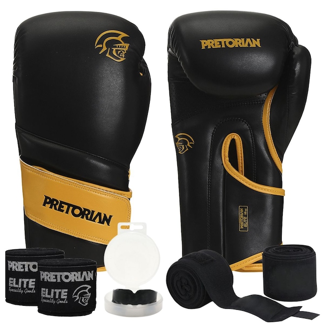 Kit Luva Boxe Muay Thai Elite Pretorian + 2 Par Bandagem + Bucal - Foto 1