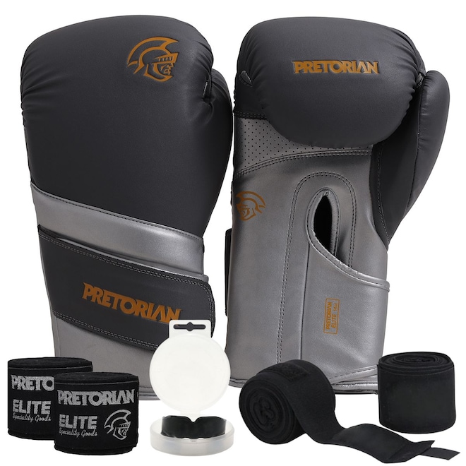 Kit Luva Boxe Muay Thai Elite Pretorian + 2 Par Bandagem + Bucal - Foto 1