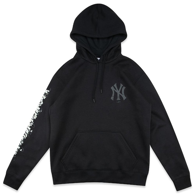 Blusão de Moletom Canguru Masculino New Era New York Yankees Back to Black - Foto 1