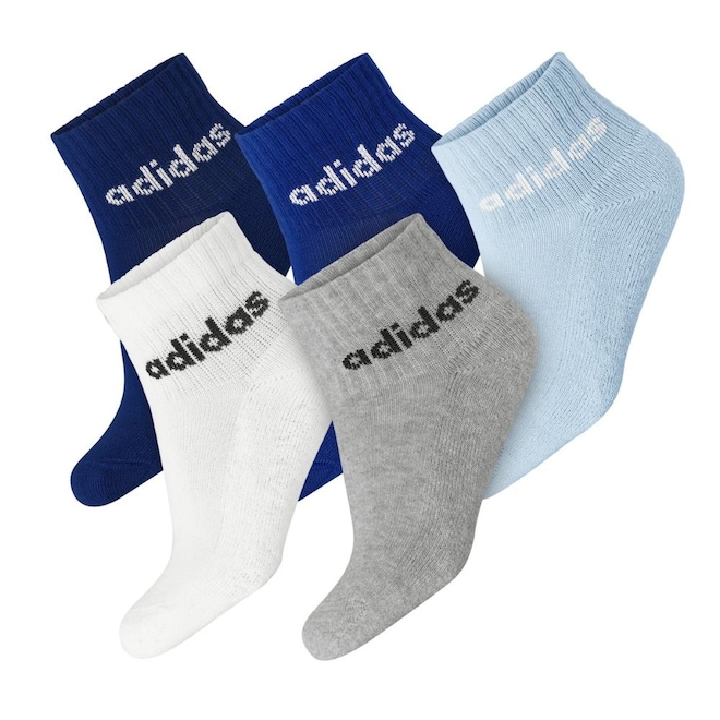 Kit 5 Pares de Meias Sortidas adidas Ankle Linear Pack Infantil Tamanho 32 ao 34 - Foto 1