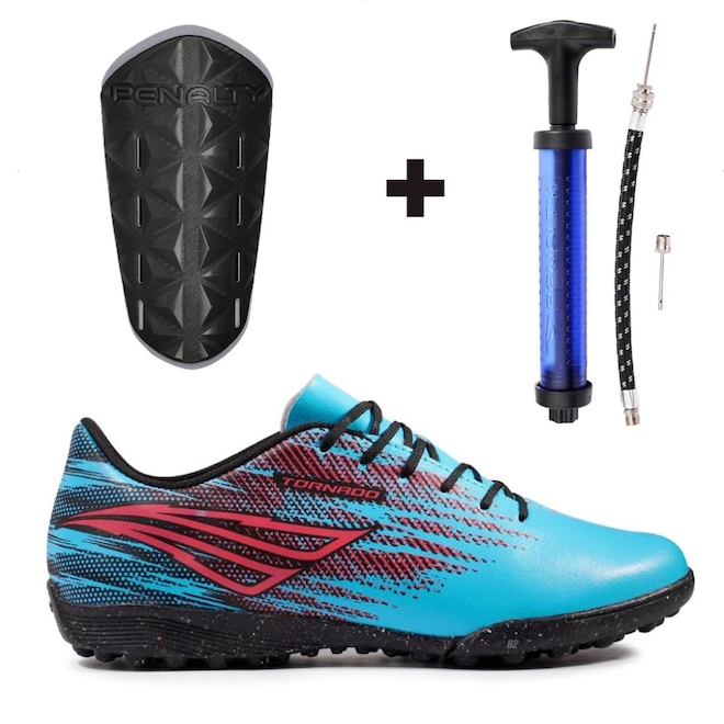 Chuteira Society Adulto Penalty Tornado + Bomba + Caneleira - Foto 1